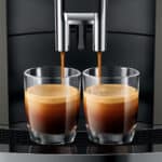 Espressomachine met twee glazen vers gezette koffie, ideaal voor gezellige koffie momenten.