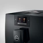 High-end Jura koffieautomaat met digitaal bedieningspaneel en diverse koffieopties, perfect voor zakelijke en thuisgebruik.