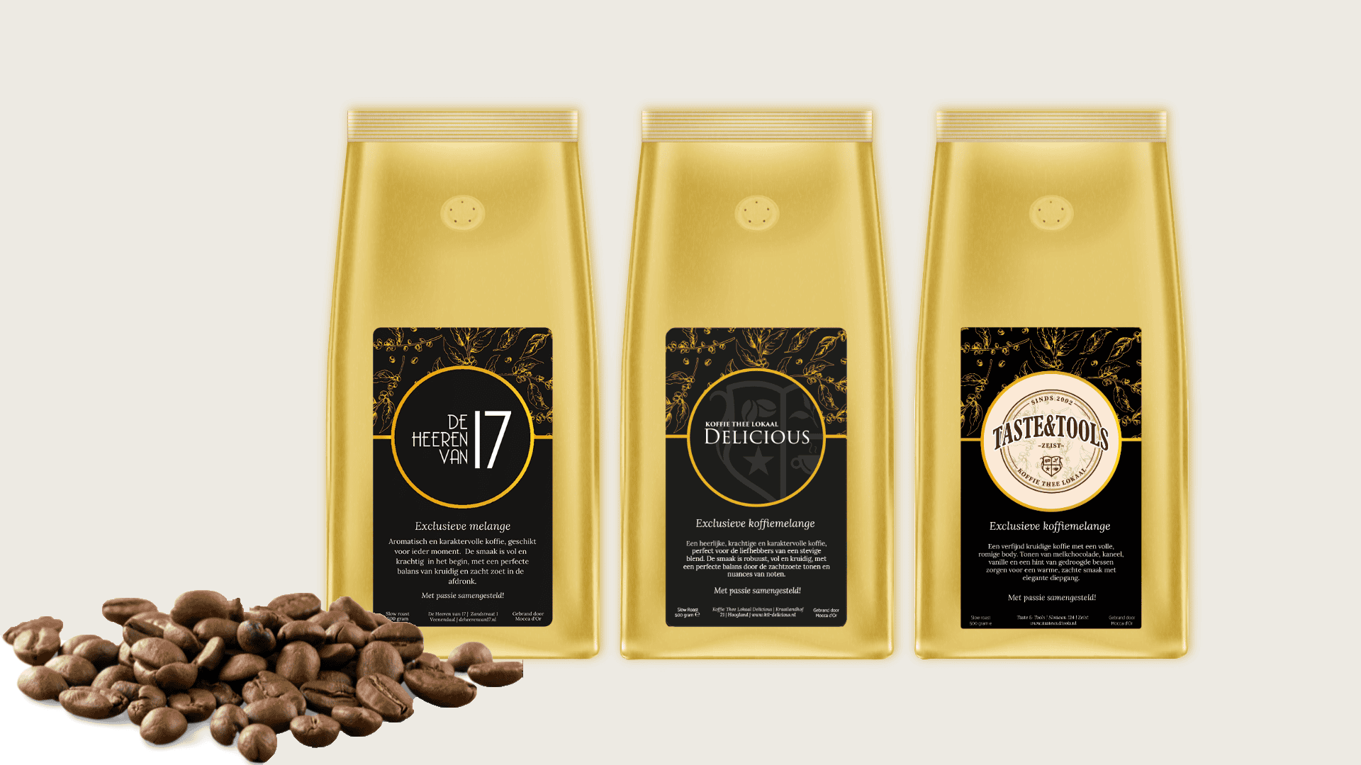 Proefpakket Exclusieve Koffiemelange met diverse koffiesoorten, Koffie Thee Lokaal Delicious