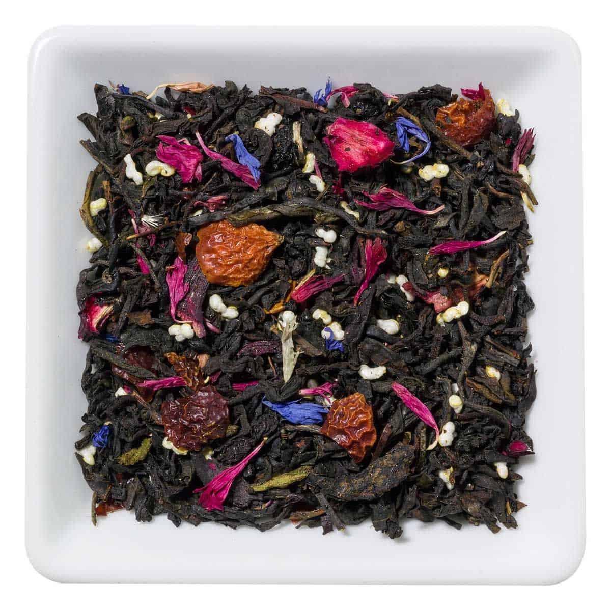 Creamy Berry losse thee, zwarte en witte thee met bosbes, cranberry en korenbloem